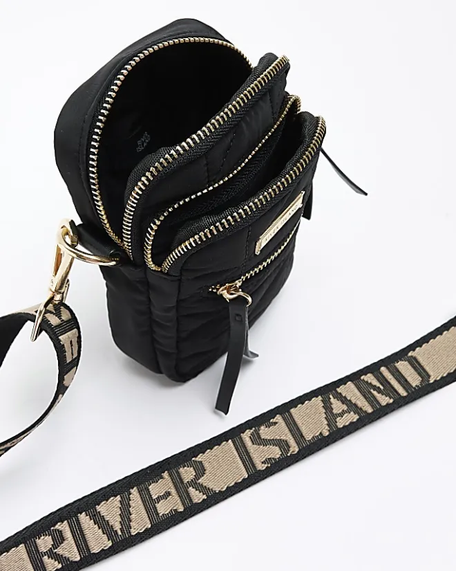 River Island quilted phone holder bag Black Clearance