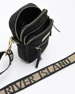 River Island quilted phone holder bag Black Clearance