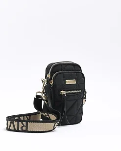 River Island quilted phone holder bag Black Clearance