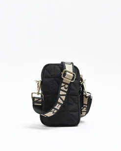 River Island quilted phone holder bag Black Clearance