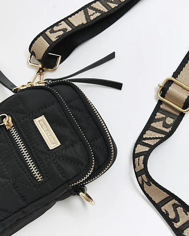 River Island quilted phone holder bag Black Clearance