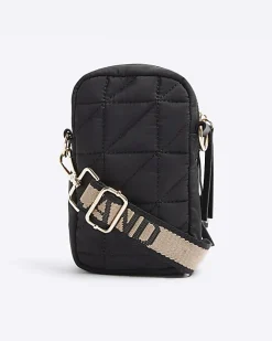 River Island quilted pouch phone cross body bag Black New