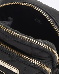 River Island quilted pouch phone cross body bag Black New