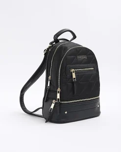 River Island Quilted Zip Backpack Black New