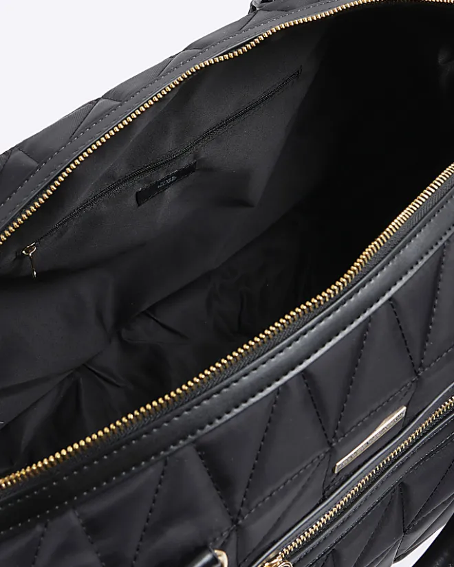 River Island quilted zip travel bag Black Fashion