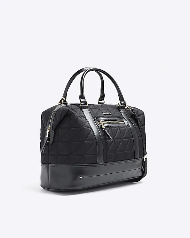 River Island quilted zip travel bag Black Fashion