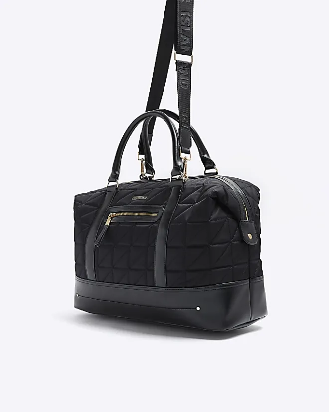 River Island quilted zip travel bag Black Fashion