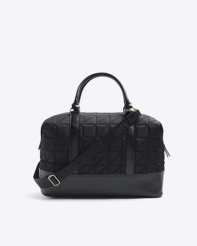River Island quilted zip travel bag Black Fashion