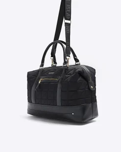River Island quilted zip travel bag Black Fashion