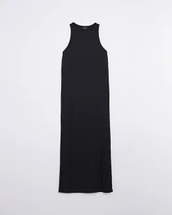 River Island Racer Neck Bodycon Midi Dress Black Clearance