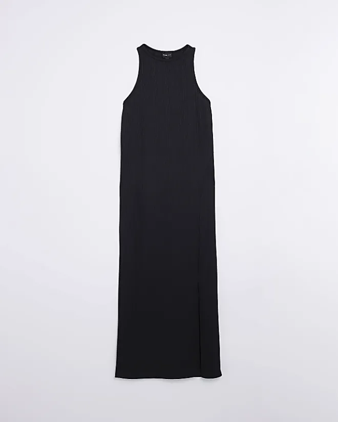 River Island Racer Neck Bodycon Midi Dress Black Clearance