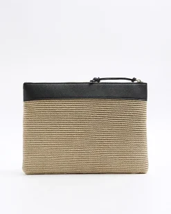 River Island raffia embroidered pouchette bag Black Online