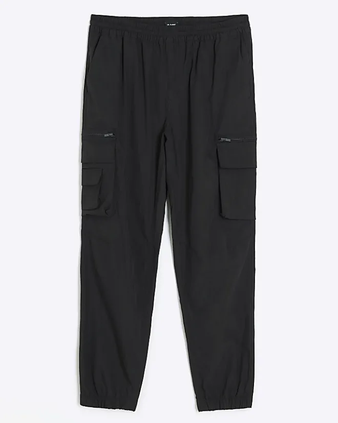River Island regular fit cargo trousers Black Fashion