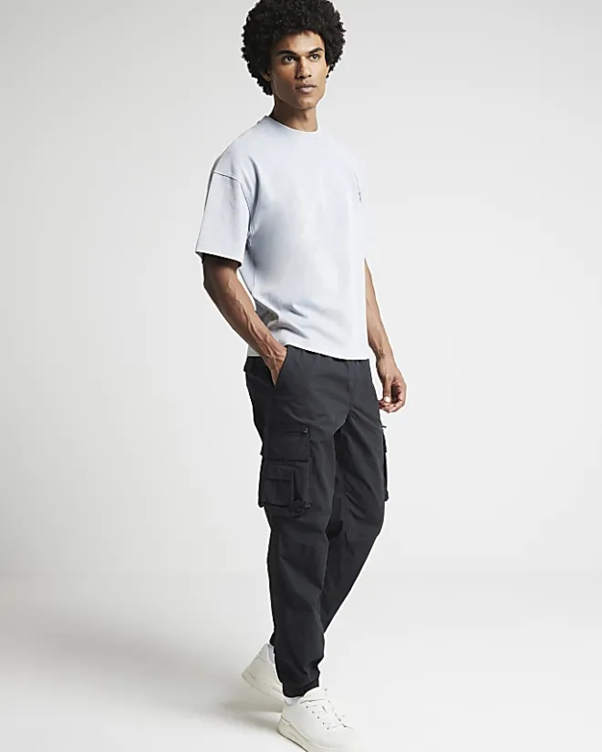 River Island regular fit cargo trousers Black Fashion
