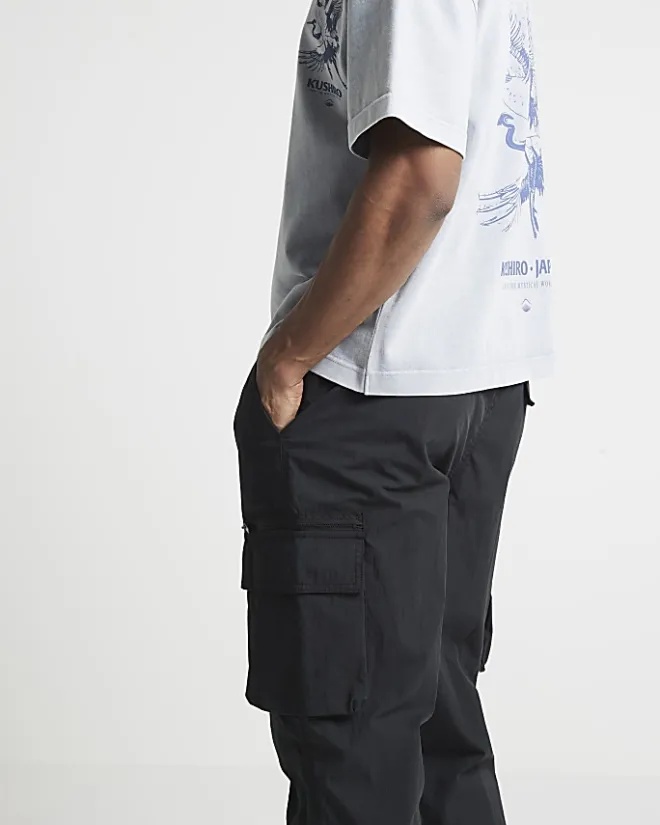 River Island regular fit cargo trousers Black Fashion