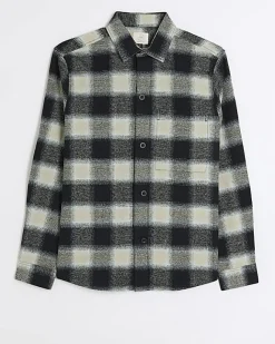 River Island regular fit check long sleeve shirt Black Sale