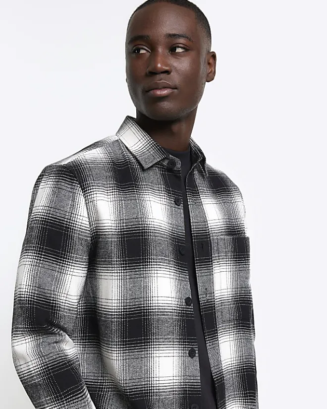 River Island regular fit check shirt Black Fashion
