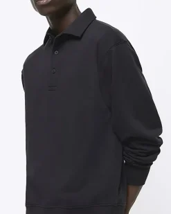 River Island regular fit collared rugby polo Black Hot