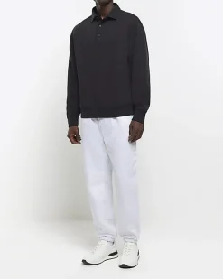 River Island regular fit collared rugby polo Black Hot