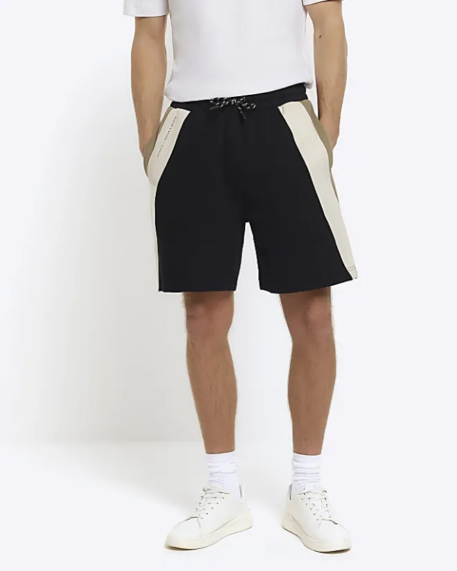 River Island regular fit colour block shorts Black Fashion