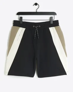 River Island regular fit colour block shorts Black Fashion