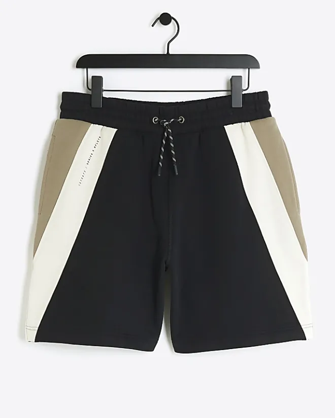 River Island regular fit colour block shorts Black Fashion