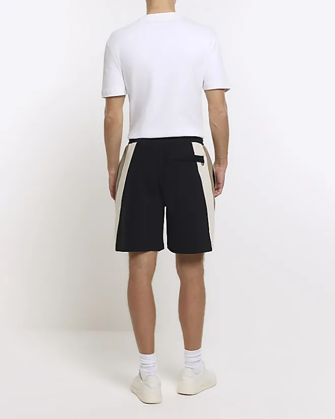 River Island regular fit colour block shorts Black Fashion