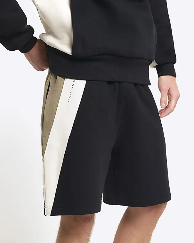 River Island regular fit colour block shorts Black Fashion