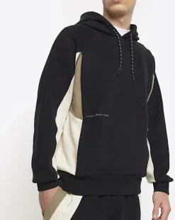 River Island regular fit colour block hoodie Black Sale
