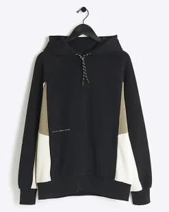 River Island regular fit colour block hoodie Black Sale