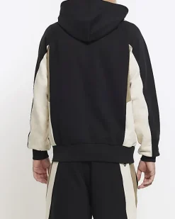 River Island regular fit colour block hoodie Black Sale