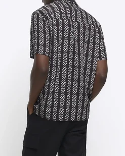 River Island regular fit crinkle arrow print shirt Black New