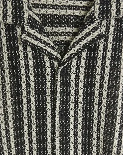 River Island regular fit crochet stripe revere shirt Black Outlet