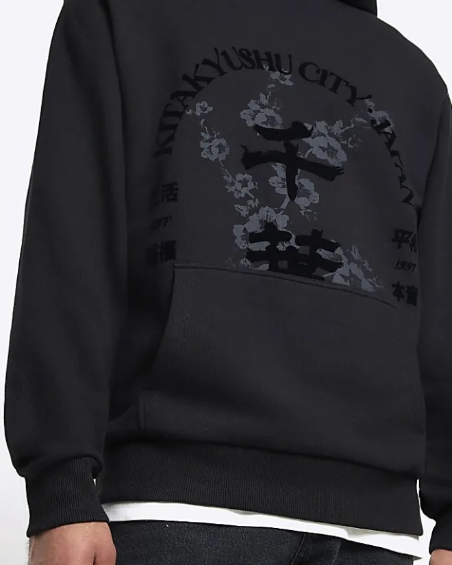 River Island regular fit graphic hoodie Black Best