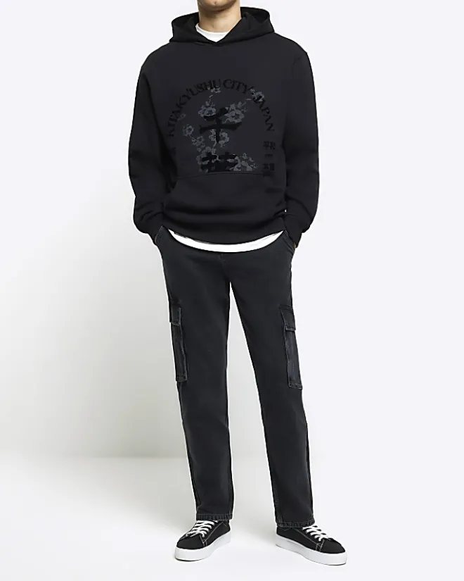 River Island regular fit graphic hoodie Black Best