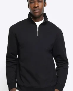 River Island regular fit half zip sweatshirt Black New