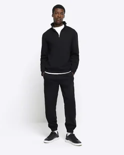 River Island regular fit half zip sweatshirt Black New