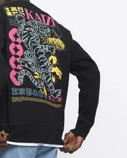River Island regular fit Japanese tiger sweatshirt Black New