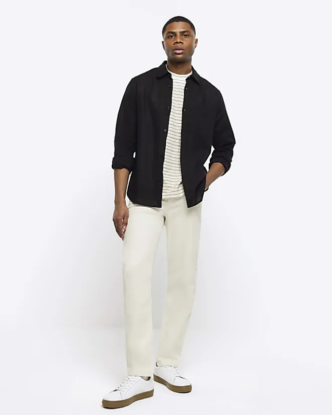River Island regular fit linen blend shirt Black Online