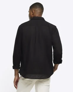 River Island regular fit linen blend shirt Black Online
