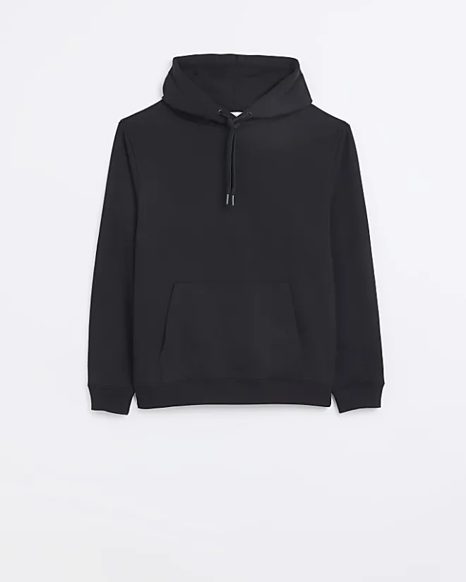 River Island regular fit plain hoodie Black New