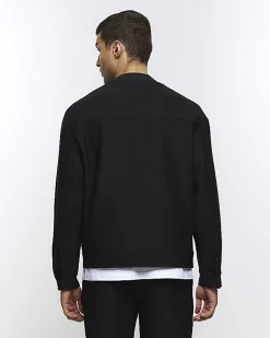 River Island regular fit plisse zip bomber jacket Black Clearance