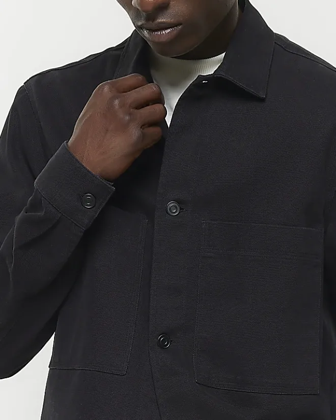 River Island regular fit pocket overshirt Black Discount