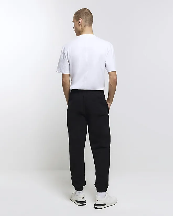 River Island regular fit rib panel joggers Black New