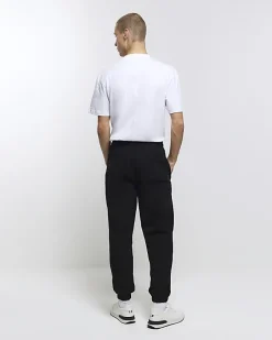 River Island regular fit rib panel joggers Black New