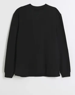 River Island regular fit rib sweatshirt Black Clearance
