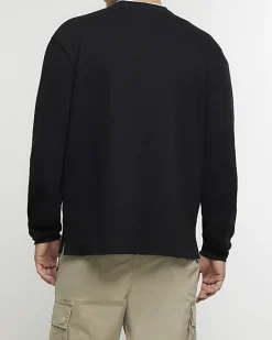 River Island regular fit rib sweatshirt Black Clearance