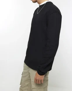 River Island regular fit rib sweatshirt Black Clearance