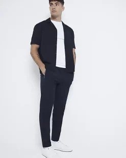 River Island Regular Fit Seersucker Revere Shirt Black Sale