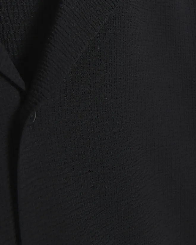 River Island Regular Fit Seersucker Revere Shirt Black Sale
